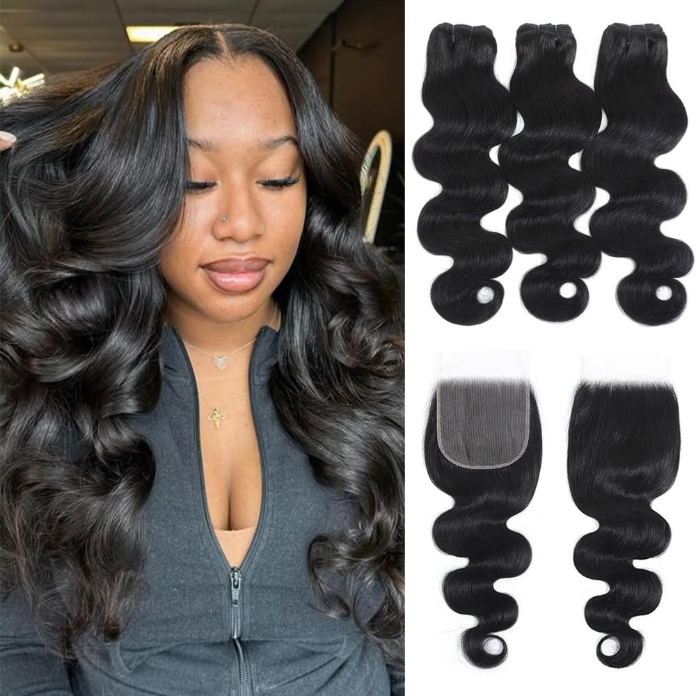 Bundles Human Hair 16 18 20+ 14 Inch 5x5 HD Lace Body Wave 12A Bundles with Closure 100% Unprocessed Brazlian Virgin Hair No Tangle Shedding Birthday Party Anniversary Natural Color for Women