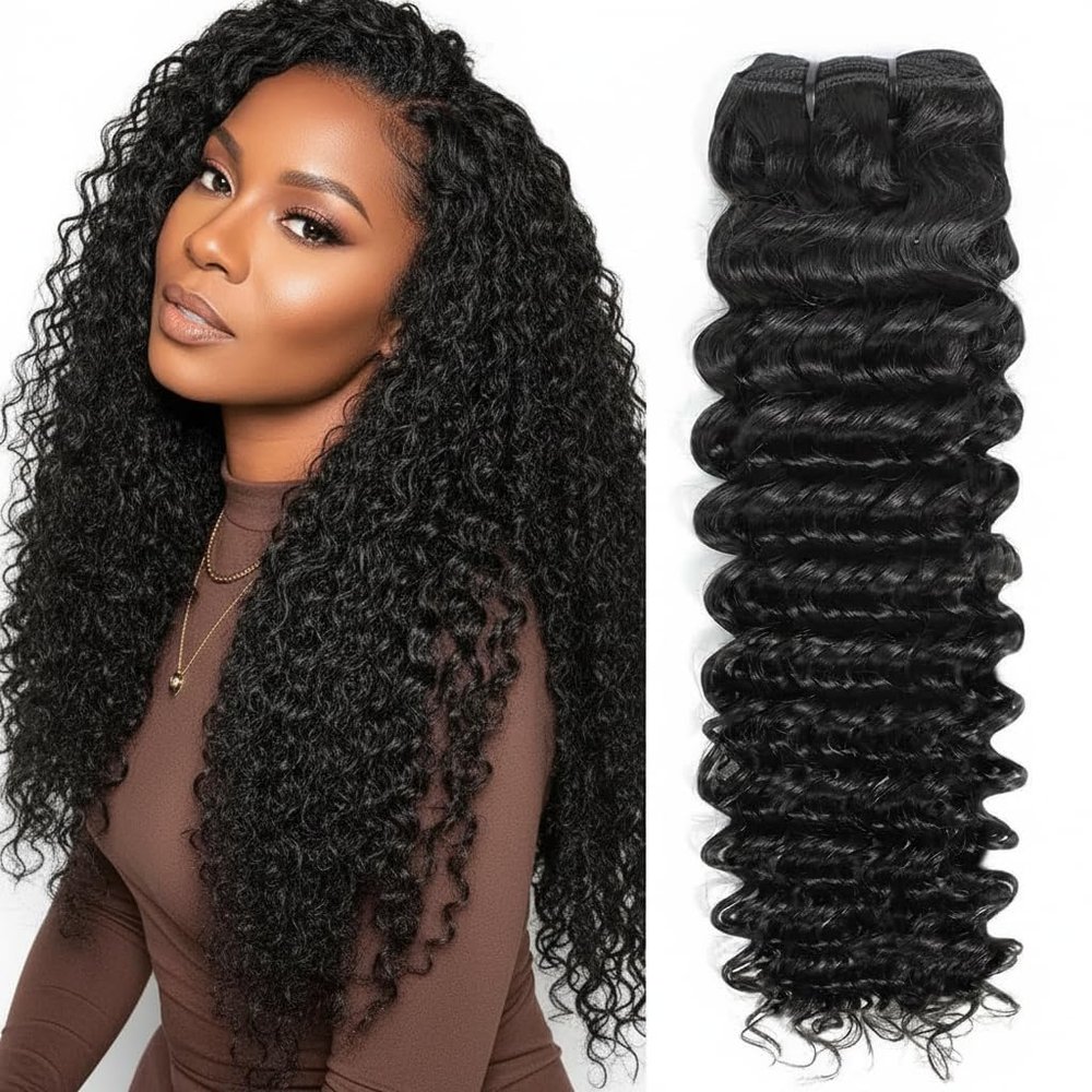 Luxnovolex Curly Human Hair Bundles 10 Inch Deep Wave Curly Bundles Human Hair 100g/Pc 12A Brazilian Single Deep Curly Bundle Quick Weave Hair Extensions for Black Women