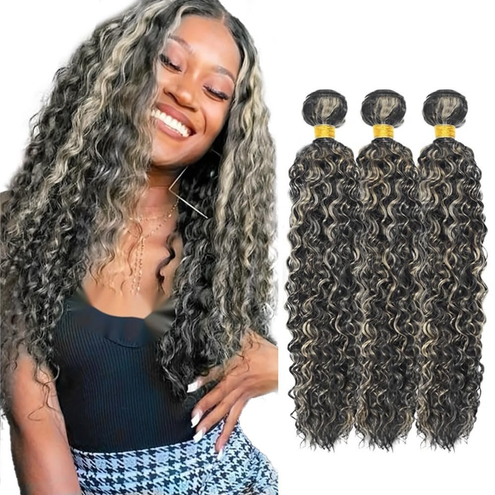 22 24 26 Inch Color P1b/613 Blonde Water Wave Bundles Brazilian Unprocessed Virgin Hair 3 Bundles 150g Two Tone Black And Blonde Hair 50Gram/Bundle