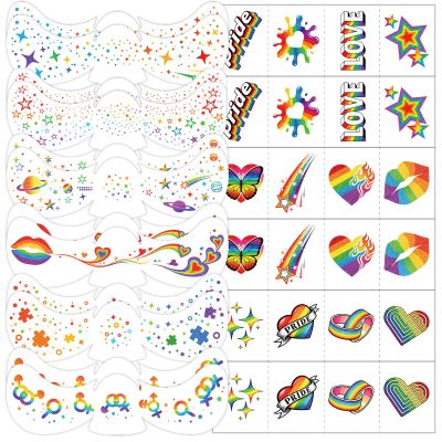 MCKTAT 36 Pcs Glitter Pride Freckles Face Tattoos Pre-Cut Waterproof Rainbow & Heart Makeup Stickers | LGBTQ+ Sparkle Body Art for Pride Month Parties, Gay Parades, Events & Goody Bag Fillers