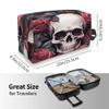 Dusviba Skull Floral Roses Pattern Toiletry Bag Travel Cosmetic Bag Large Capacity Makeup Bag Portable Organizer Pouch Oxford Fabric Waterproof Storage Bag for Women Men Travel Gym view 4