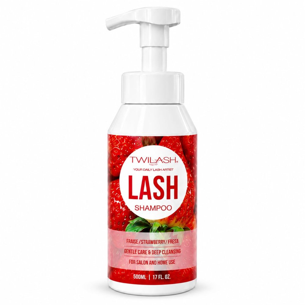 TWILASH Lash Shampoo 500ml / 17 fl oz, Gentle Foaming Eyelash Cleanser for Lash Extensions & Natural Lashes, Rich Foam Lash Wash for Daily Lash Care, Salon & Home Use, Strawberry