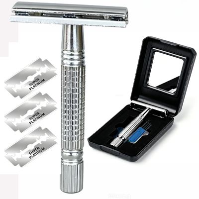 Double Edge Safety Razor for Unisex, 3 Platinum Coated Double Edge Blade Refills Safety Razo, Women Men's Razor with a Delicate Box,