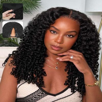 Abijale V Part Wig Human Hair Burmese Curly Upgrade Glueless Wig 24 Inch