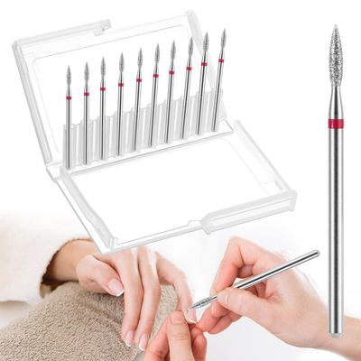 10PCS Flame Nail Drill Bits, 3/32'' Diamond Cuticle Bit for Electric Nail File Machine, Carbide Flame Bit for Cuticle Removal Dead Skin Callus, Manicure Pedicure Kit with Storage Case (Fine Grit)