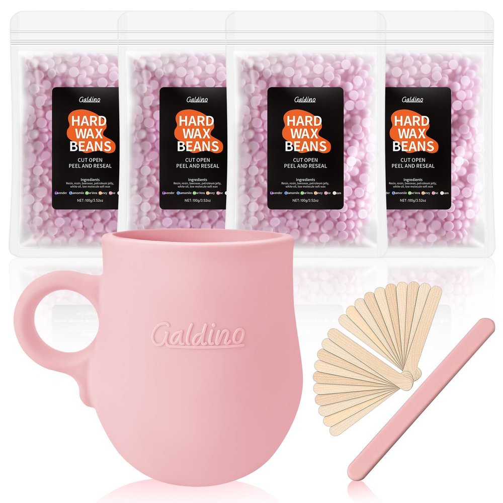 Galdino Face Wax Kit, Waxing Kit For Women, Microwave Facial Wax Kit With 400g Hard Wax Beads, At Home Hair Removal For Face, Eyebrows, Lip, Bikini, Leg, Arm, Underarm, Body