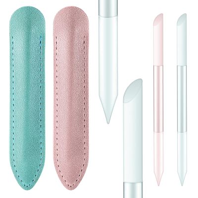 2pcs Glass Cuticle Pusher Tool with Leather Case Crystal Nail Pusher