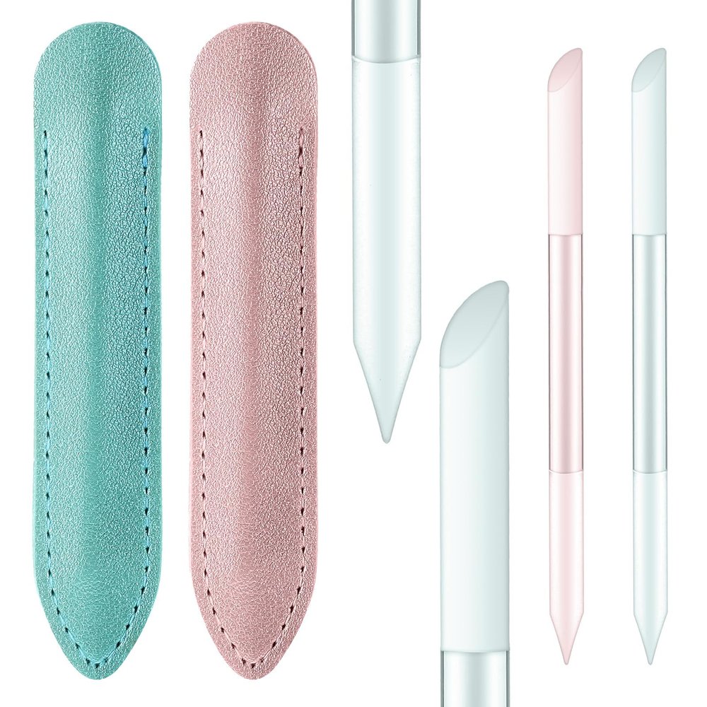 2pcs Glass Cuticle Pusher Tool with Leather Case Crystal Nail Pusher