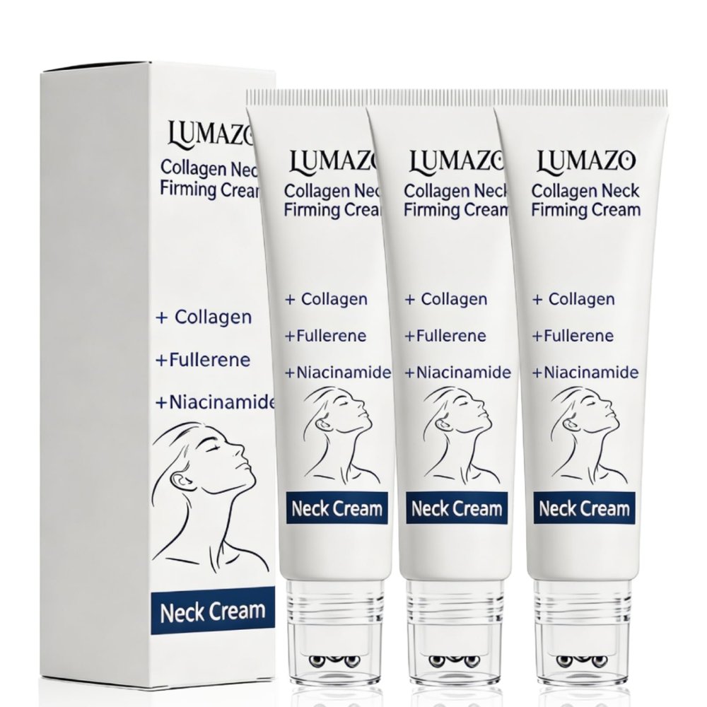 LUMAZO Neck Cream, Collagen Fullerene Neck Cream, Tighten and Lift Firming Cream, Collagen Cream with Five Rollers, Reduces Wrinkles and Double Chin (3pcs)
