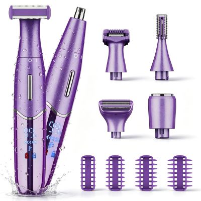 Qreeyx 6-in-1 Electric Razor for Women, Cordless USB Rechargeable Body Shaver, Wet & Dry Painless Hair Remover for Face, Underarm, Bikini & Private Areas, Purple