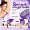 Qreeyx 6-in-1 Electric Razor for Women, Cordless USB Rechargeable Body Shaver, Wet & Dry Painless Hair Remover for Face, Underarm, Bikini & Private Areas, Purple view 3