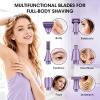 Qreeyx 6-in-1 Electric Razor for Women, Cordless USB Rechargeable Body Shaver, Wet & Dry Painless Hair Remover for Face, Underarm, Bikini & Private Areas, Purple view 4