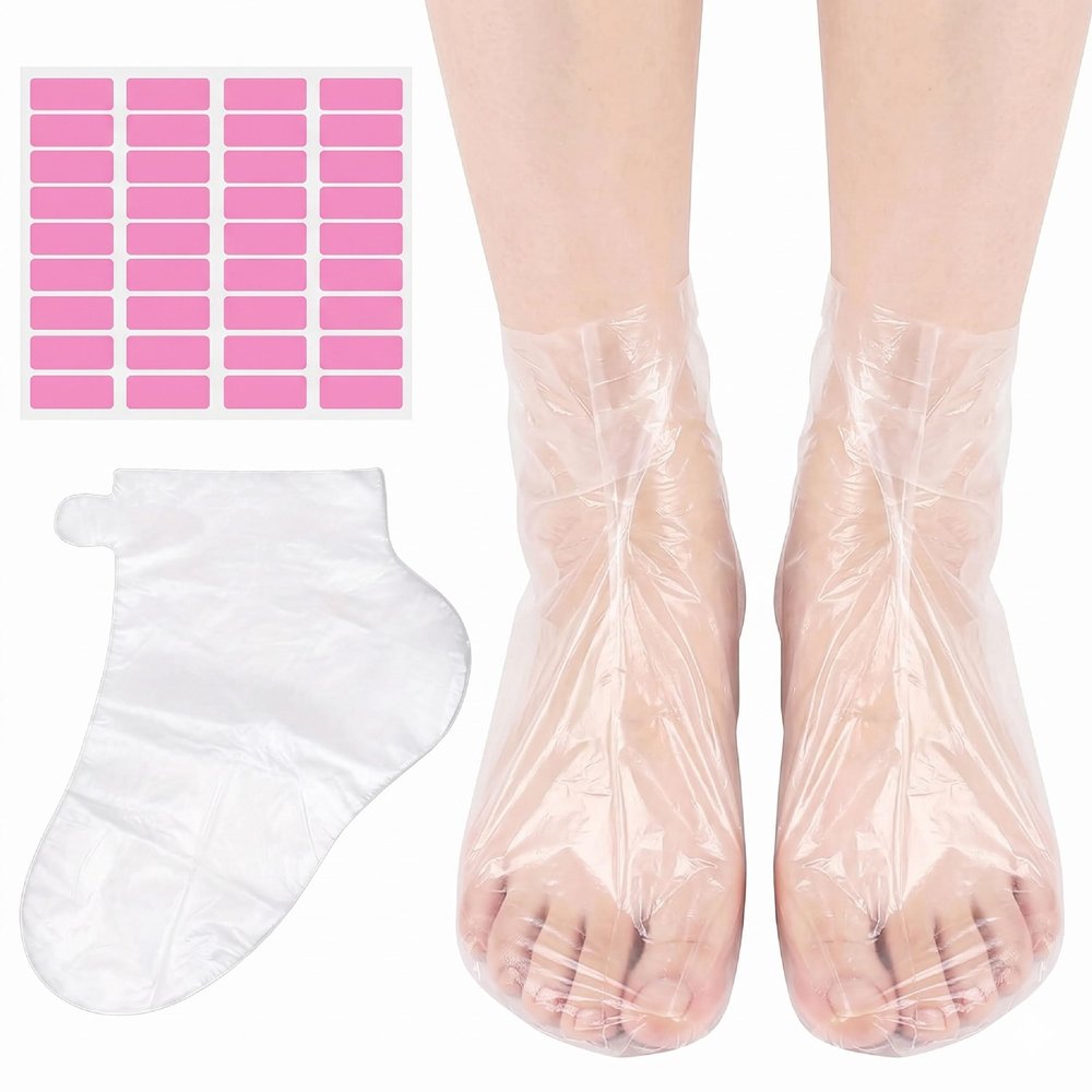 IIUIKOO 400PCS Disposable Plastic Foot Covers for Feet - Leak-Proof Paraffin Wax Bags with Stickers for Snug Closure, Moisturizing Booties for Dry Cracked Heels and Spa Pedicure