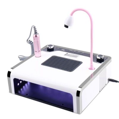 Low Noise 4 in 1 Electric Nail Drill, Multifunctional Manicure Tool with Polisher, Dust Vacuum Cleaner, Gel File and Nail Dryer