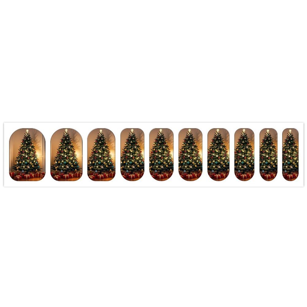 100 Pcs Christmas Tree Adorned with Light Bulbs And Bells Nail Stickers for Women - 10 Sheets Waterproof Full Cover Nail Wraps Self-Adhesive Decals for Press on Nails Long Lasting, Easy DIY Manicure G