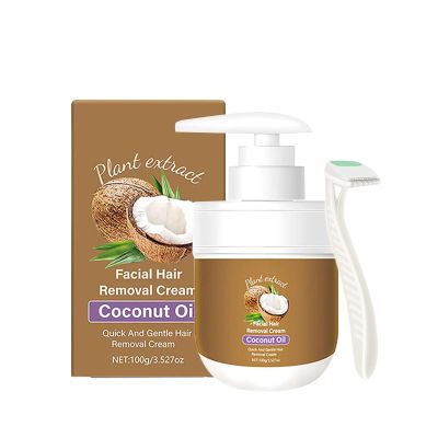 Coconut Oil Hair Removal Cream, Gentle Facial Depilatory Cream for Women, Natural Plant Extract Formula, Painless Effective Body Hair Remover for Smooth Skin, Suitable for All Skin Types (1pcs)