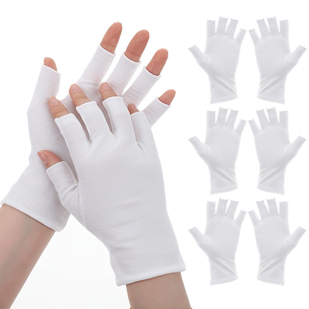 3 Pairs Cotton Gloves for Sleeping, White Breathable Open Finger Gloves, Pure Cotton, Stretch Comfortable Hand Protection Gloves for Makeup, Moisturizing, Daily Hand Care