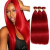 Braight Red Bundle Red Straight Human Hair Bundles 28 30 32 Inch Unprocessed Virgin Hair Weave 3 Bundles Burgundy Straight Bundle 150g view 1