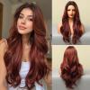 Aestrope Human Hair Wigs Long Curly Center Part Bangs Ombre Wine Red Layered Big Wavy Breathable Cap Lightweight For Women Daily Use (Ombre Burgundy) view 1
