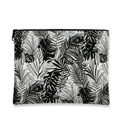 Tropical Modern Makeup Bag, Black White Leaf Cosmetic Travel Pouch for Women, Portable Canvas Zipper Organizer, Summer Skincare Toiletry Bag 7x9 Inch