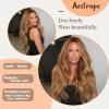 Aestrope Human Hair Wigs Long Wavy Center Part Bangs Peach Gold Layered Curly Breathable Cap Lightweight Adjustable Straps For Women Daily Use (Peach Blonde) view 2