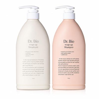 Dr.Bio Wrap-Up Shampoo, Hydrating and Soothing with Probiotics and Cica, Hair and Scalp Care for Sensitive Scalp, Smooth and Shiny Hair, Vegan, Silicone & Paraben Free (750ML, Shampoo&Treatment Set)