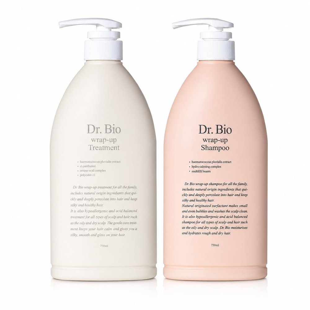 Dr.Bio Wrap-Up Shampoo, Hydrating and Soothing with Probiotics and Cica, Hair and Scalp Care for Sensitive Scalp, Smooth and Shiny Hair, Vegan, Silicone & Paraben Free (750ML, Shampoo&Treatment Set)