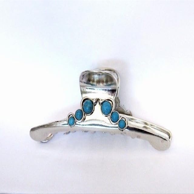 Large shiny turquoise blue silver metal western hair claw clip