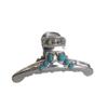 Large shiny turquoise blue silver metal western hair claw clip view 3