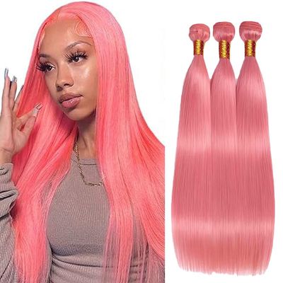 Pink Bundles Human Hair Straight 30 30 30 Inch Light Pink Bundle Human Hair Extension 3 Bundles 50 Gram Per Bundle 150g Total Double Weft Unprocessed Virgin Hair