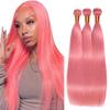 Pink Bundles Human Hair Straight 30 30 30 Inch Light Pink Bundle Human Hair Extension 3 Bundles 50 Gram Per Bundle 150g Total Double Weft Unprocessed Virgin Hair view 1