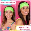 HaiFafafaing 80s 90s Neon Hot Green Headband, Wide Non-slip Sweat Hairbands,Solid Sports Headbands for Glow Party Retro Print Travel Party Yoga Running Fitness view 3