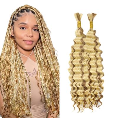 613 Boho Human Hair 613 Boho Hair For Braiding Highlight Blonde Braiding Pre Stretched Deep Curly Wave Ombre 613 Blonde Braids No Weft HuxoWax Color 613 Braids 14 14 Inch