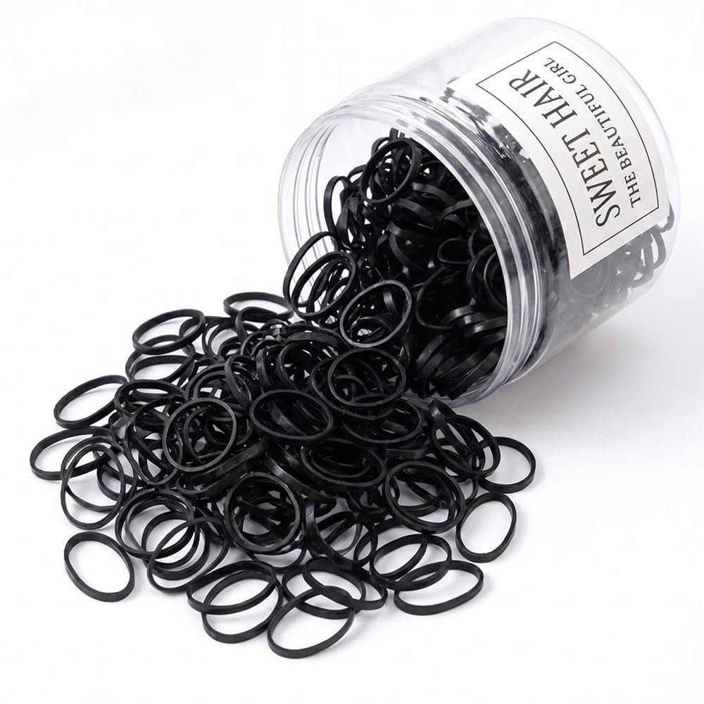 1000Pcs Black Hair Ties, Qtopun High Elastic Hair Rubber Bands Strong Ponytail Holders, Seamless No Damage No Crease for WomenThick Curly Straight Hair - Black