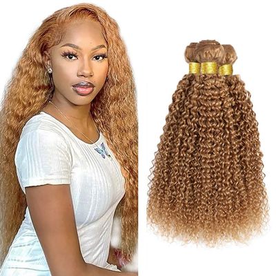 Honey Blonde Kinky Curly Bundles 22 24 26 Inch Brazilian Unprocessed Virgin Hair Extensions Color #27 Curly 3 Bundles 150g