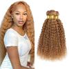 Honey Blonde Kinky Curly Bundles 22 24 26 Inch Brazilian Unprocessed Virgin Hair Extensions Color #27 Curly 3 Bundles 150g view 1
