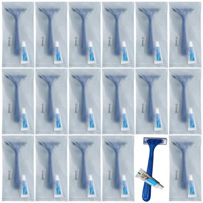 20Pack Luxury Sensitive Skin Travel Disposable Razors Kit with Shave Cream; Individually Wrapped; Clean and Hygienic; Guest Shaving Razor for Hotel, Salon,Spa,Home Care and Travel