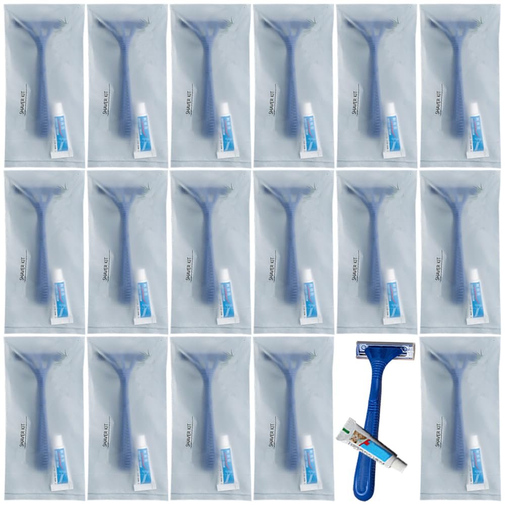 20Pack Luxury Sensitive Skin Travel Disposable Razors Kit with Shave Cream; Individually Wrapped; Clean and Hygienic; Guest Shaving Razor for Hotel, Salon,Spa,Home Care and Travel