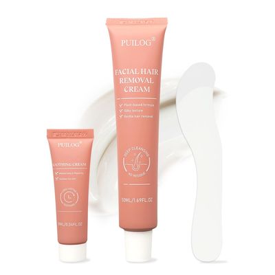 Facial Hair Removal Cream Kit for Women Face Depilatory & Soothing Cream, 4 Min Painless & Flawless Lip Chin Hair Remover, Gentle for Sensitive Skin Hair Removal (1.69 + 0.34 FL Oz)