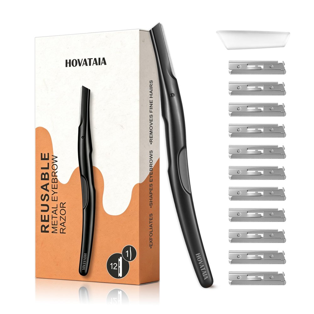HOVATAIA Reusable Dermaplane Razor for Women & Man, 11 Blades- Matte Black