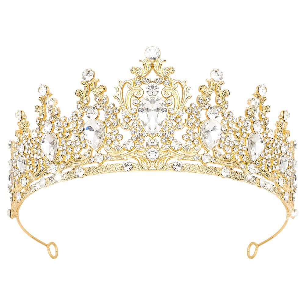 Queen Crown Rhinestone Wedding Crowns and Tiaras for Women Costume Party Hair Accessories Princess Birthday Crown Crystal Bridal Crown (Gold+White-A)