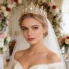 Queen Crown Rhinestone Wedding Crowns and Tiaras for Women Costume Party Hair Accessories Princess Birthday Crown Crystal Bridal Crown (Gold+White-A) view 3