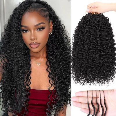 Miracle Invisible Knots Feather Human Crochet Hair 20 Inch 110g Pre-Looped for Burmese Curly (Open End) Natural & Bouncy Wave Invisible Seamless Knotless Soft BM Crochet Hair for Black Women (1B)