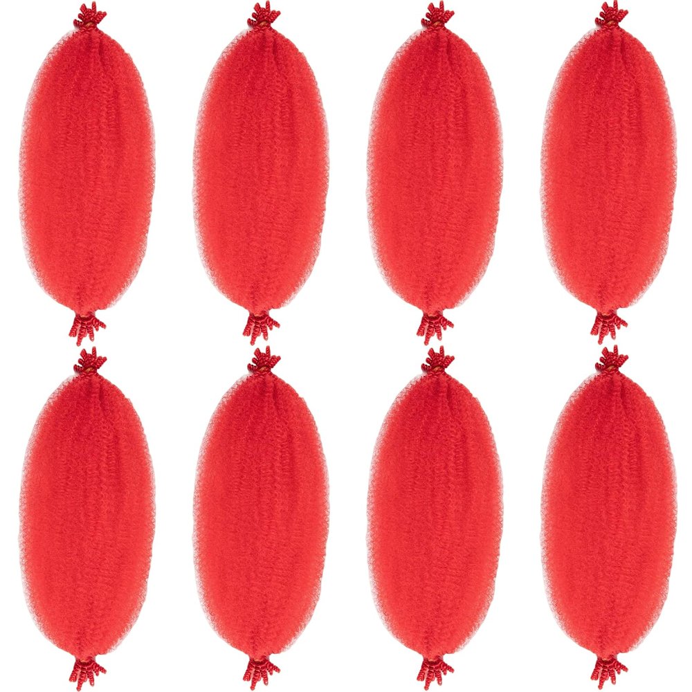 Springy Afro Twist Hair Pre Fluffed Spring Twist Hair Pre Afro Twist Hair For Soft Locs Marley Twist Braiding Hair Twist Extensions (RED#, 16 inch (Pack of 8))