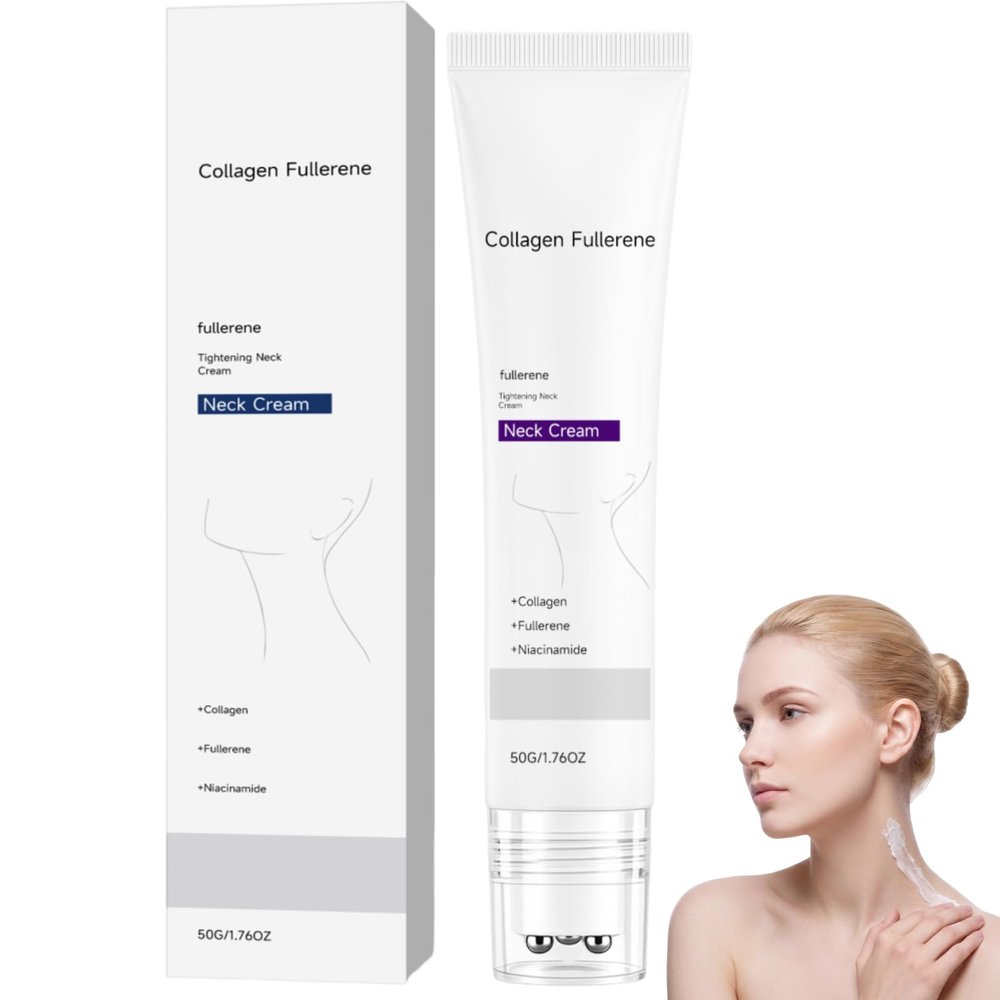 gawysbm Magic Collagen Fullerene Neck Cream - Firming & Lifting Neck Moisturizer with Collagen Peptides, Anti-Aging Magic Collagen Cream with 5-Roller Massager for Wrinkles, Fine Lines (3)