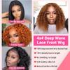 Amygirl Wear and Go Glueless Wigs Human Hair Pre Plucked Pre Cut Bob 4x4 Curly Wave Lace Front Wigs Human Hair 180% Density No Glue Human Hair Wigs for Black Women, Auburn, 12 Inch view 3