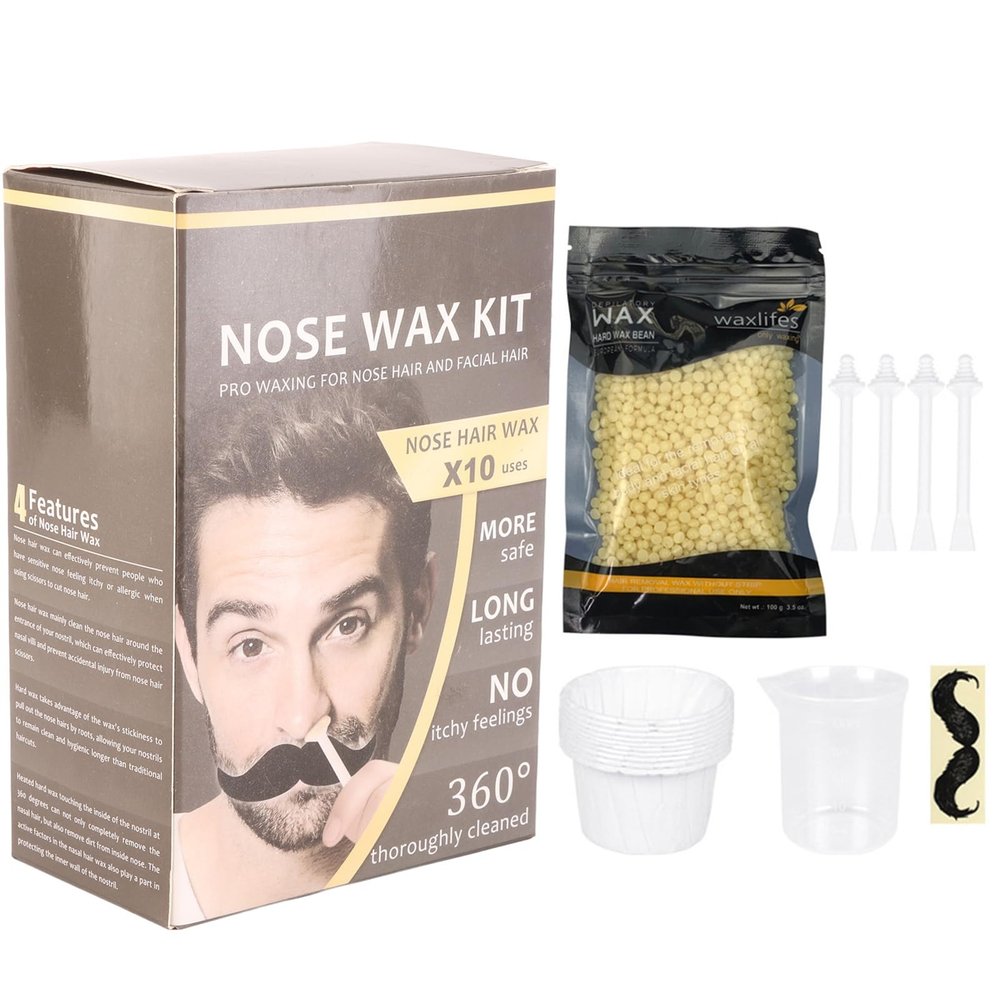 YUYTE Nose Hair Removal Wax Kit Waxing Kit Nasal Hair Remover with 20 Wax Sticks 1 10 Mustache Stickers 1 Measuring Cup 10 Paper Cups for Men Women at Home