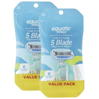 Equate The Stylish 5 Blade Disposable Razors for Women, with Shea Butter and Vitamin E, 6 Count, Value Pack 2 Pack