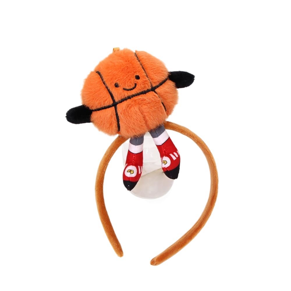 owemeet Football Basketball Headband Fluffy Sports Ball Hair Loop Ear Headband Soft Style Cute Flurry for Kids Girls Boys (Orange)
