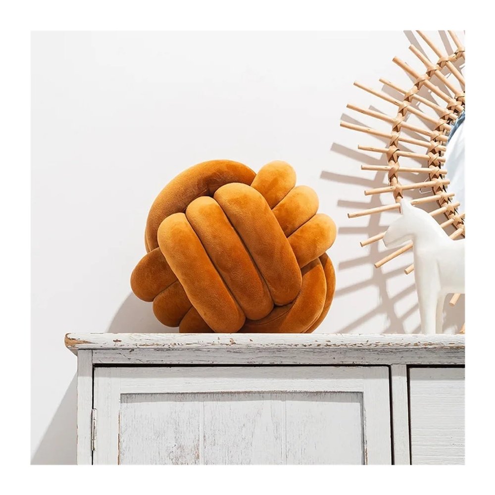 Ball Pillow Three Strands Of Rope Knotted Handmade Knitted Velvet Cushion Knot Window(Orange,M)
